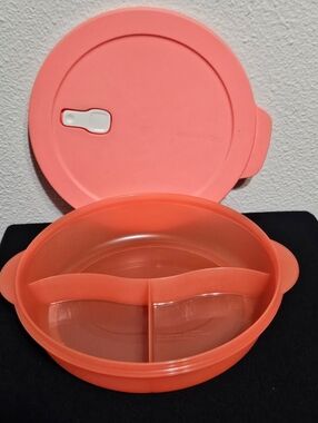 Tupperware Coral/Peach Divided Microwave Bowl with Lid